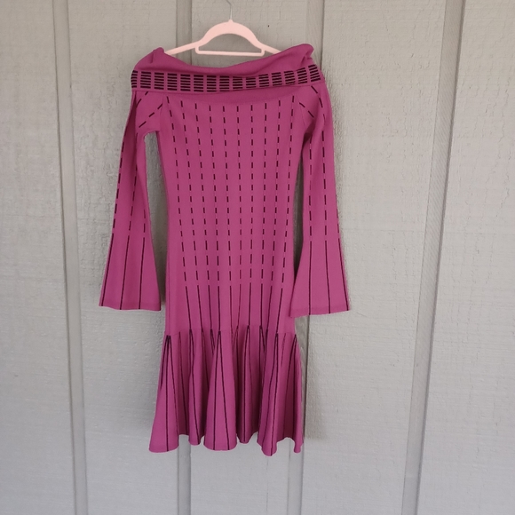 Prabal Gurung Women Striped Off Shoulder Dress Size 0 Knit Long Sleeve Preppy - Picture 2 of 14